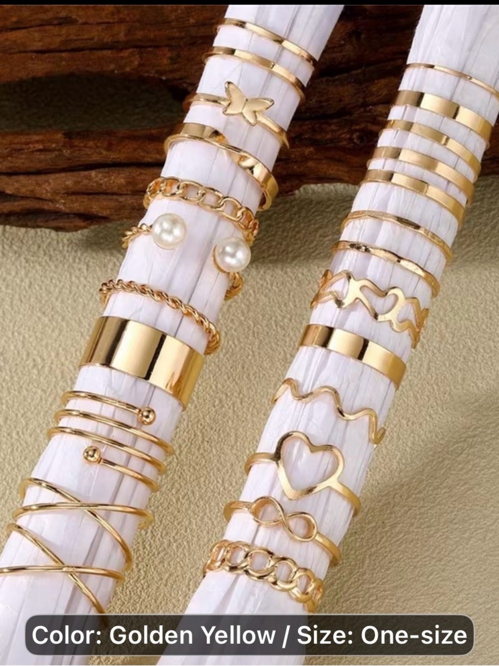 Gold-Tone Mixed Stackable Rings Set - Golden Yellow - Picture 2 of 4